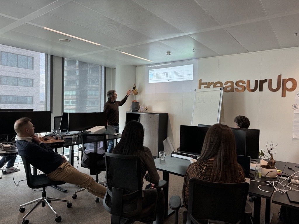TreasurUp team discussing fintech solutions during a meeting in Utrecht, Netherlands.