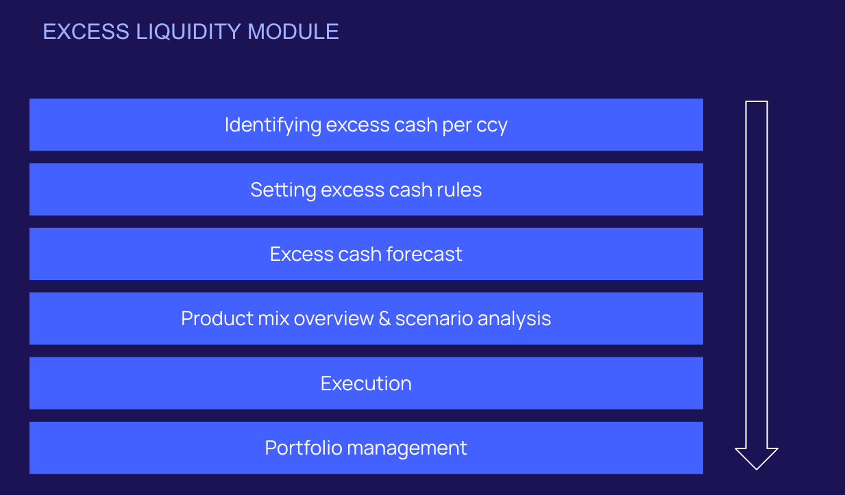 An image showcasing the TreasurUp Excess Liquidity Module Solution in commercial banking. 
